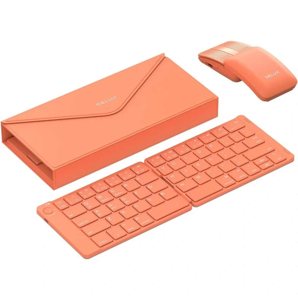 DELUX PockCombo Portable Keyboard and Mouse Wireless with Protective Case Orange